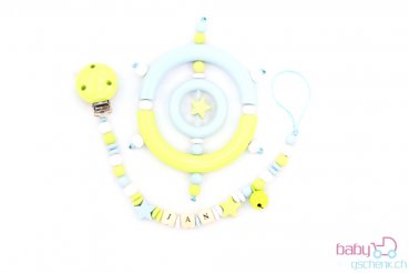 Nuggiketteli & Greifling Set mit Name Personal-Line Blau - Lemon