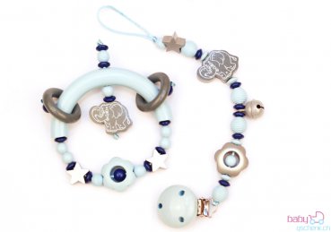 Nuggiketteli & Greifling Set Glamour-Line Hellblau - Silber