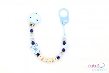 Nuggiketteli & Greifling Set mit Name Personal-Line Blau - Silber