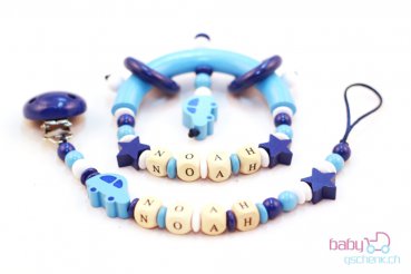 Nuggiketteli & Greifling Set Personal-Line Blau - Weiss