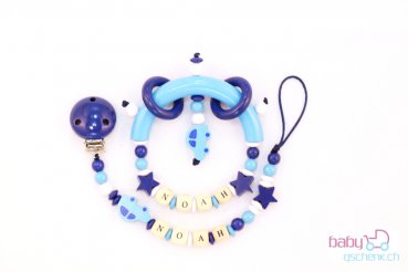 Nuggiketteli & Greifling Set mit Name Personal-Line Blau - Weiss
