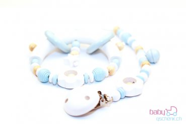 Nuggiketteli & Greifling Set Smart-Line Hellblau - Weiss