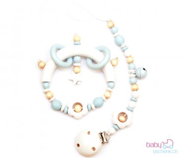 Nuggiketteli & Greifling Set Smart-Line Hellblau - Weiss