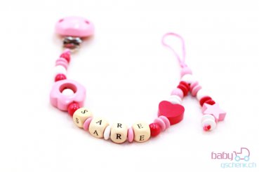 Nuggiketteli & Greifling Set mit Namen Personal-Line Rot - Rosa