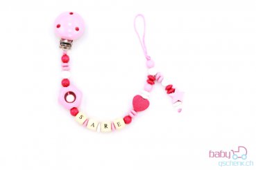 Nuggiketteli & Greifling Set mit Namen Personal-Line Rot - Rosa