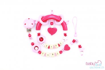 Nuggiketteli & Greifling Set mit Namen Personal-Line Rot - Rosa