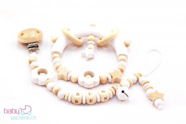 Nuggiketteli & Greifling Set Personal-Line Nature - Weiss