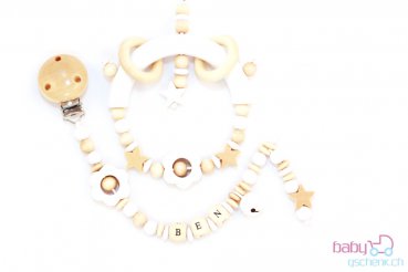 Nuggiketteli & Greifling Set mit Name Personal-Line Nature - Weiss
