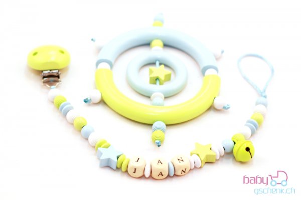 Nuggiketteli & Greifling Set mit Name Personal-Line Blau - Lemon