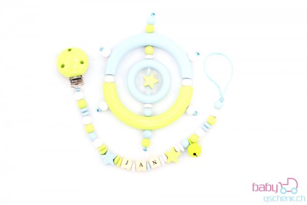 Nuggiketteli & Greifling Set mit Name Personal-Line Blau - Lemon
