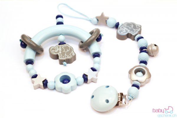 Nuggiketteli & Greifling Set Glamour-Line Hellblau - Silber