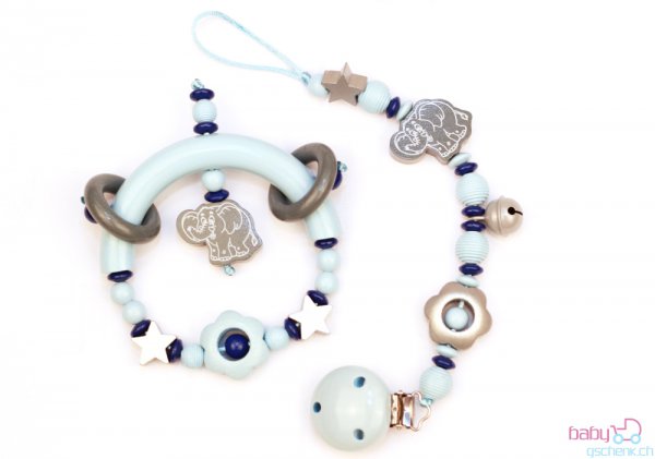 Nuggiketteli & Greifling Set Glamour-Line Hellblau - Silber