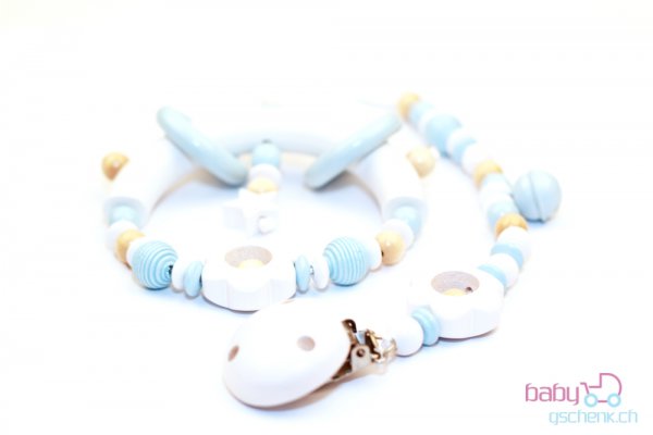 Nuggiketteli & Greifling Set Smart-Line Hellblau - Weiss