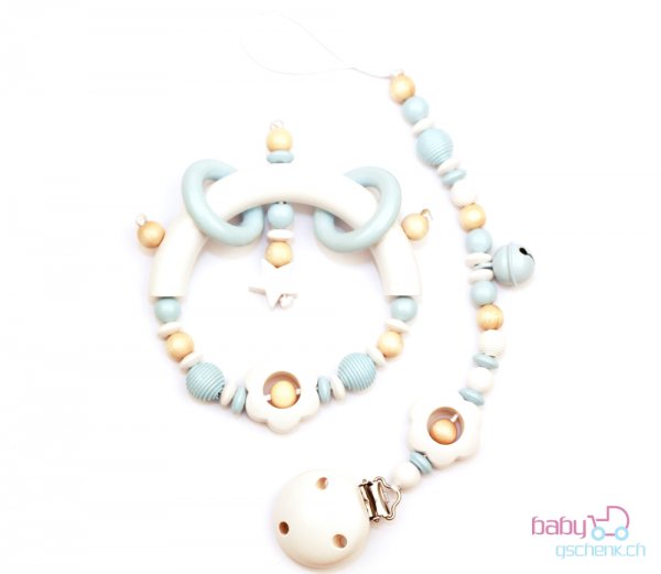 Nuggiketteli & Greifling Set Smart-Line Hellblau - Weiss