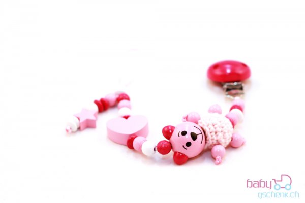 Nuggiketteli & Greifling mit Namen Set Glamour-Line Rosa - Rot
