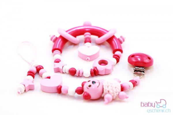 Nuggiketteli & Greifling mit Namen Set Glamour-Line Rosa - Rot