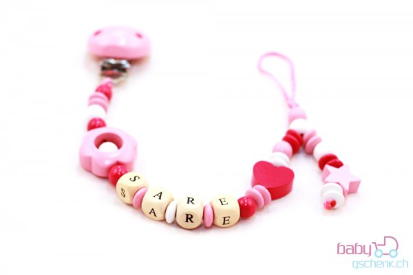 Nuggiketteli & Greifling Set mit Namen Personal-Line Rot - Rosa