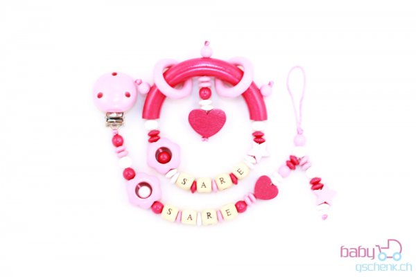 Nuggiketteli & Greifling Set mit Namen Personal-Line Rot - Rosa