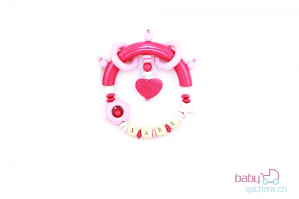 Nuggiketteli & Greifling Set mit Namen Personal-Line Rot - Rosa