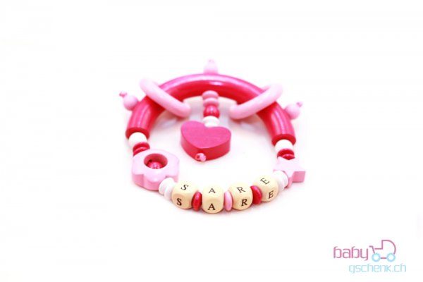 Nuggiketteli & Greifling Set mit Namen Personal-Line Rot - Rosa