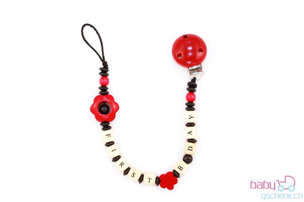 Nuggiketteli mit Name Personal-Line Schwarz - Rot