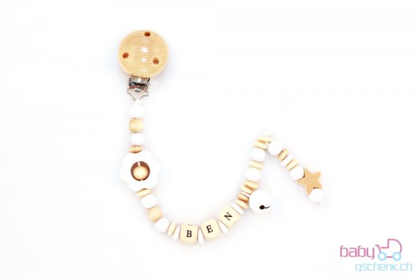 Nuggiketteli & Greifling Set mit Name Personal-Line Nature - Weiss
